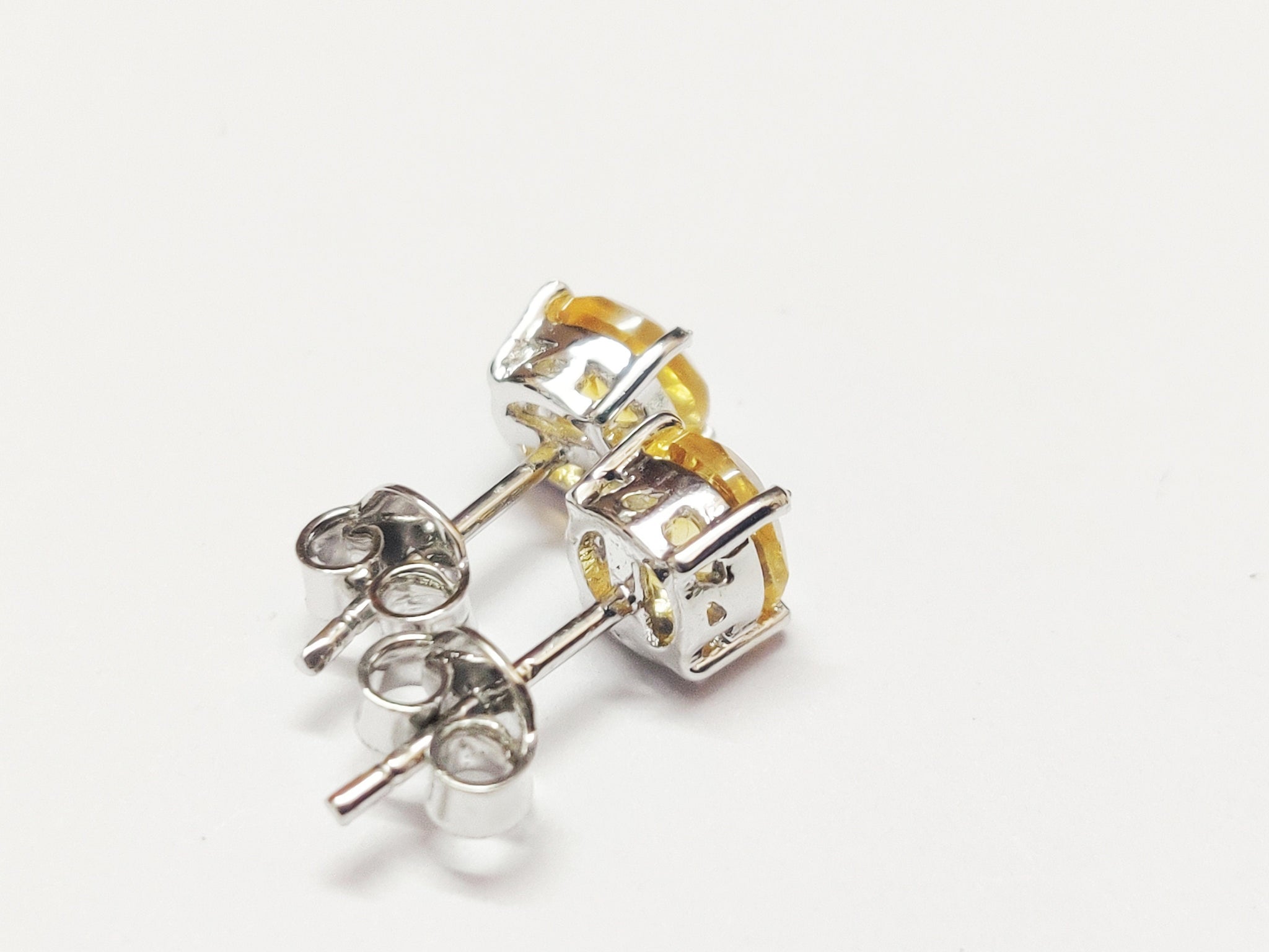 Citrine Stud Earrings Silver Citrine Earrings 1.9 Ct Citrine Ear Studs 6 mm Round Citrine Yellow Citrine Jewelry Gemstone Stud Earrings