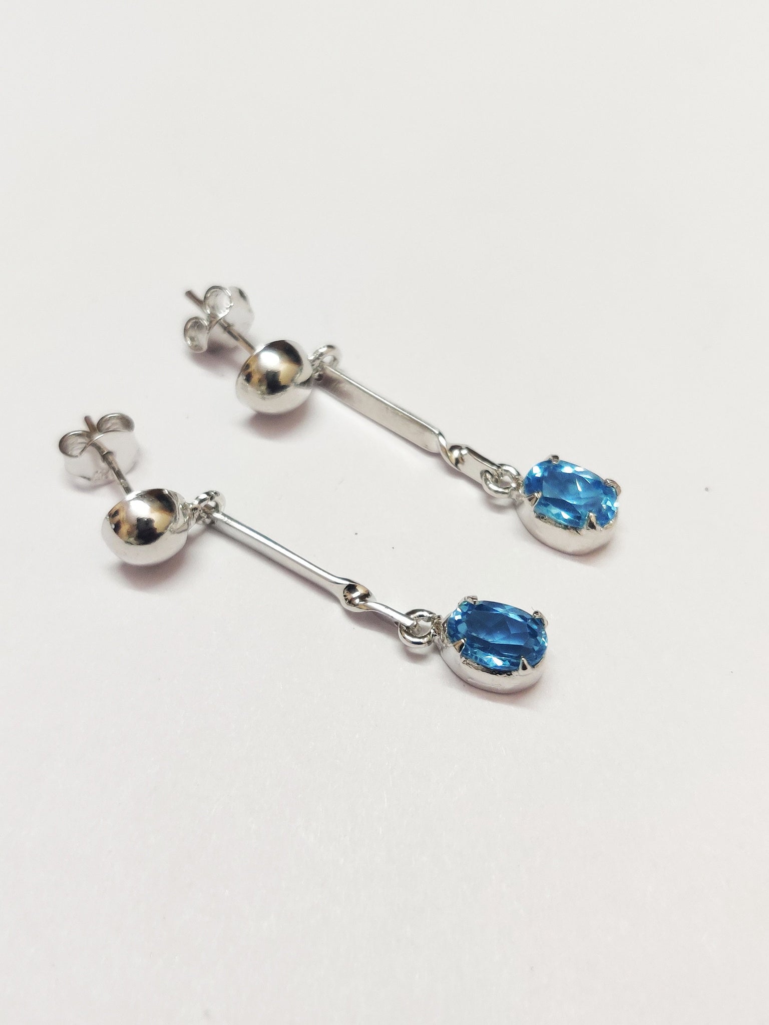 Blue Topaz Drop Earring 2 Ct Swiss Blue Topaz Earrings 5x7 mm Oval Topaz Earrings Swiss Topaz Dangle Earrings Designer Topaz Drop Earrings