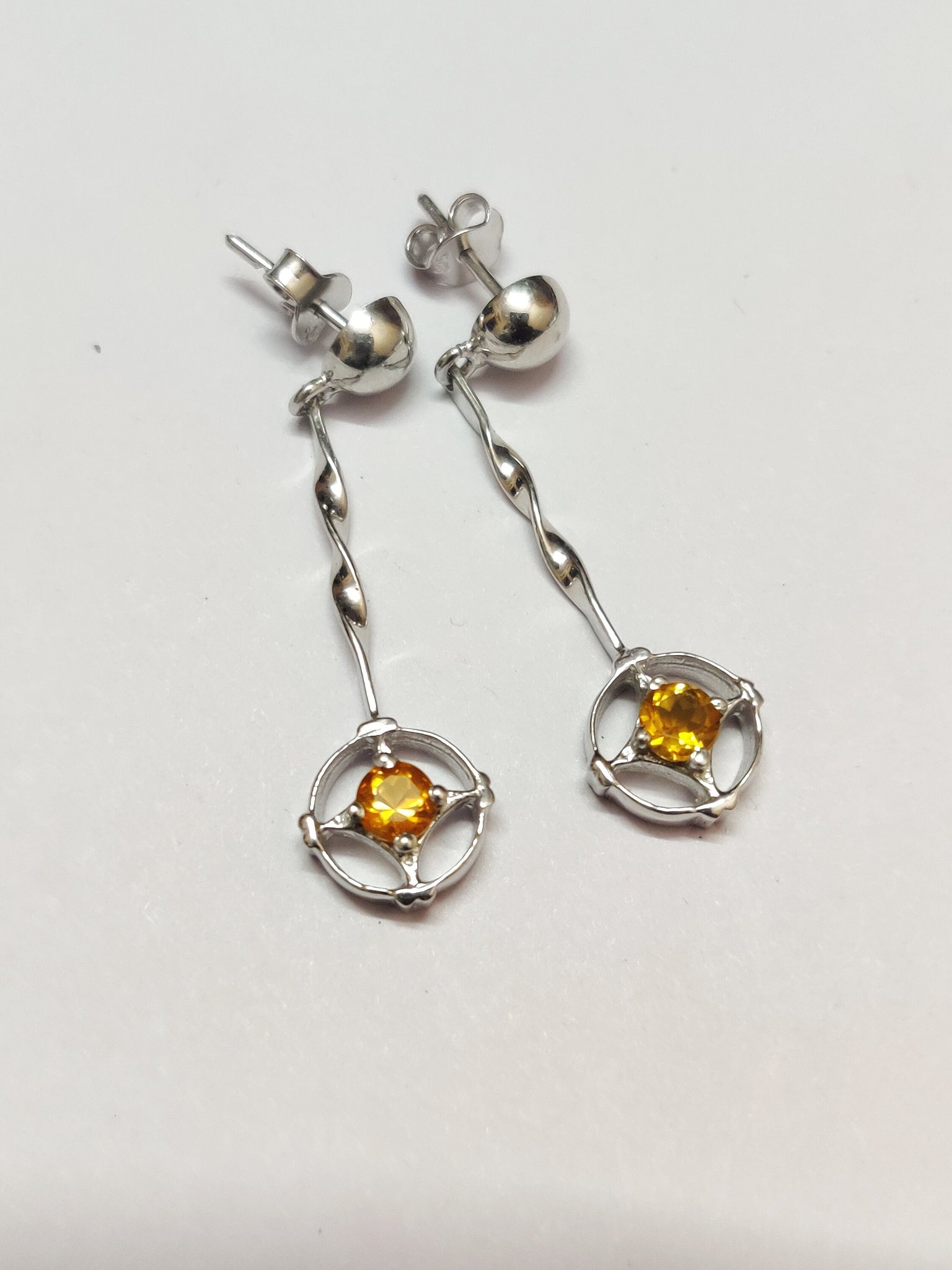 Silver Citrine Drop Earrings Citrine Earrings 1.5 Ct Citrine Dangle Earrings Citrine Bridal Earrings 5 mm Round Citrine Dangle Earrings