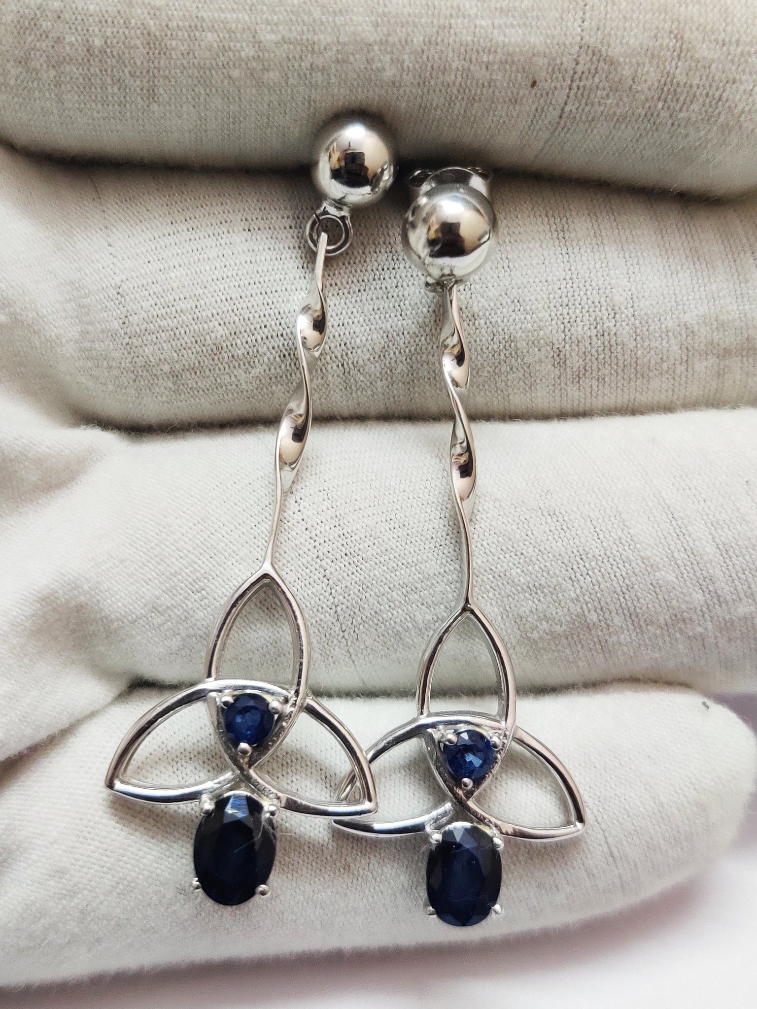 Blue Sapphire Drop Earrings 2.5 Ct Blue Sapphire Star Earrings Natural Sapphire Earrings Sapphire Dangle Earring Silver Sapphire Earrings