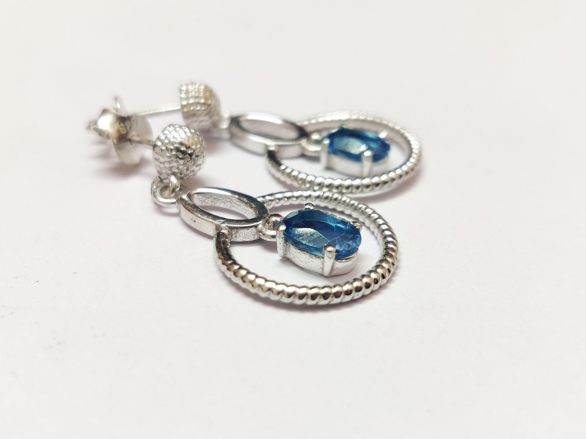 Blue Topaz Drop Earring 2 Ct Swiss Blue Topaz Earrings 5x7 mm Oval Topaz Earrings Swiss Topaz Dangle Earrings Designer Topaz Drop Earrings