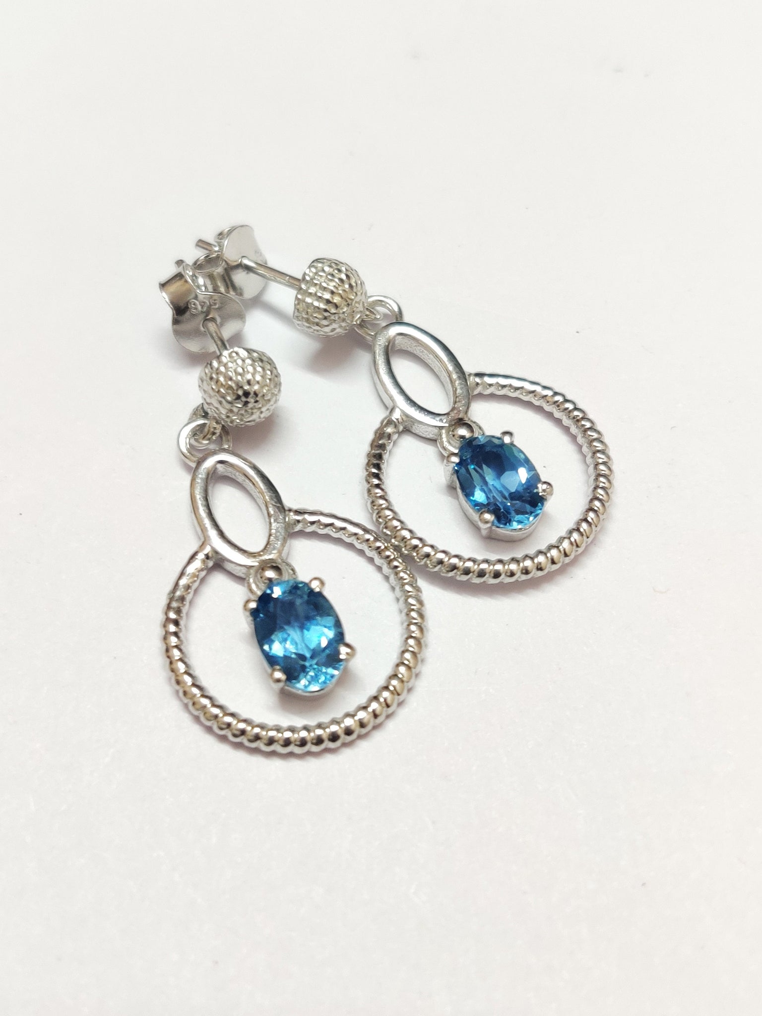 Blue Topaz Drop Earring 2 Ct Swiss Blue Topaz Earrings 5x7 mm Oval Topaz Earrings Swiss Topaz Dangle Earrings Designer Topaz Drop Earrings