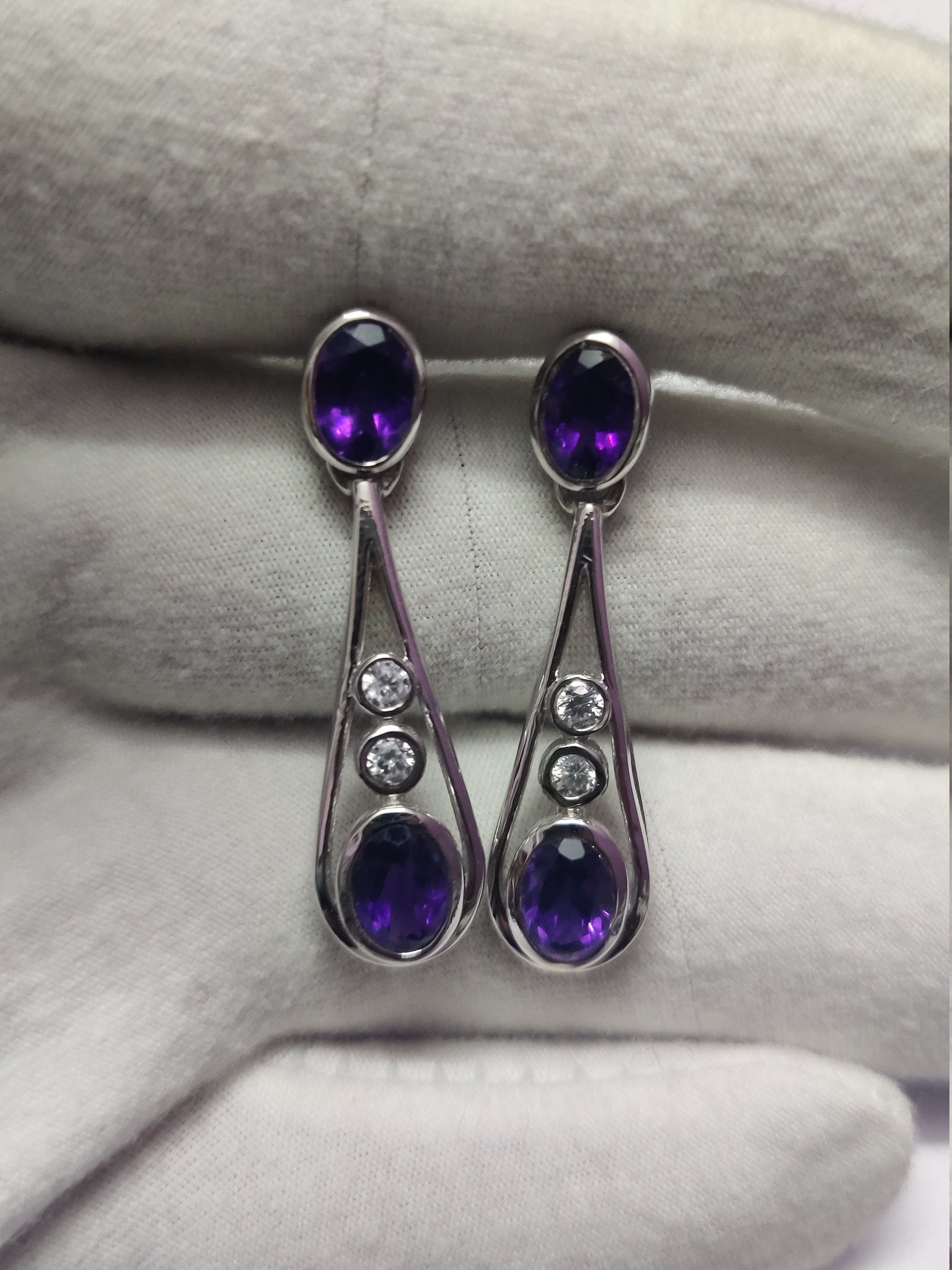 Silver Amethyst Drop Earrings Natural Amethyst Earrings 2.75 Ct Amethyst Dangle Earrings February Birthstone Drop Earrings Anniversary Gift