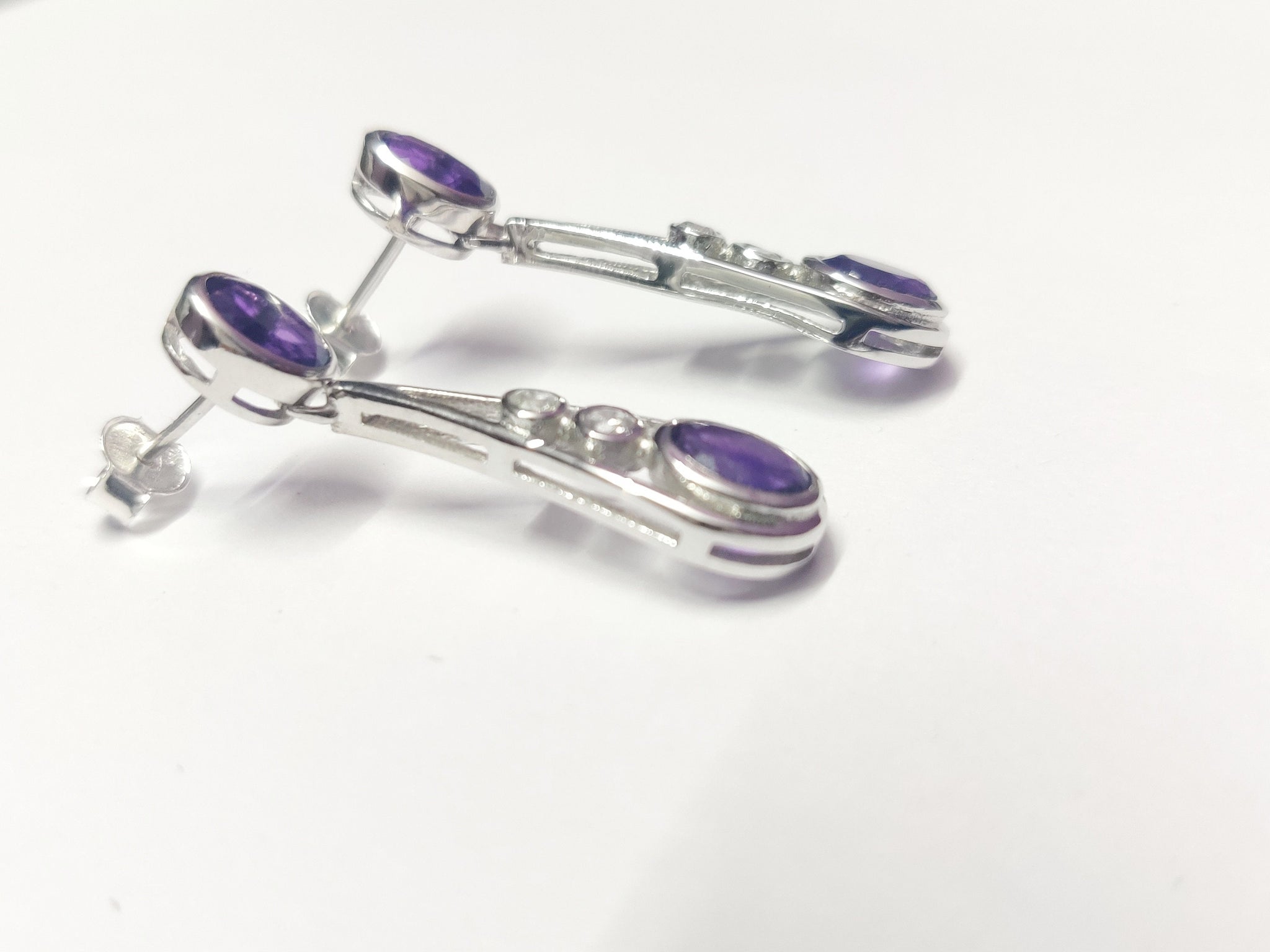 Silver Amethyst Drop Earrings Natural Amethyst Earrings 2.75 Ct Amethyst Dangle Earrings February Birthstone Drop Earrings Anniversary Gift