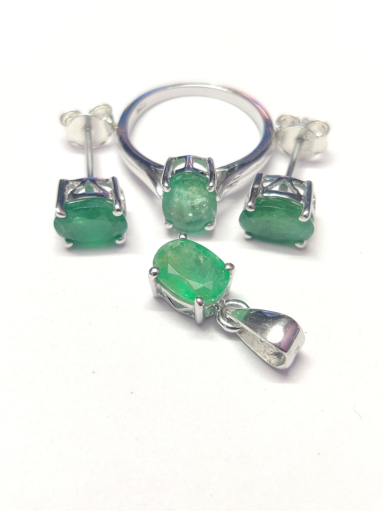 Emerald Jewelry Set Natural Emerald Pendant Set 5x7 mm Oval 3.5 Ct Emerald Set May Birthstone Jewelry Set Silver Gemstone Jewelry Set