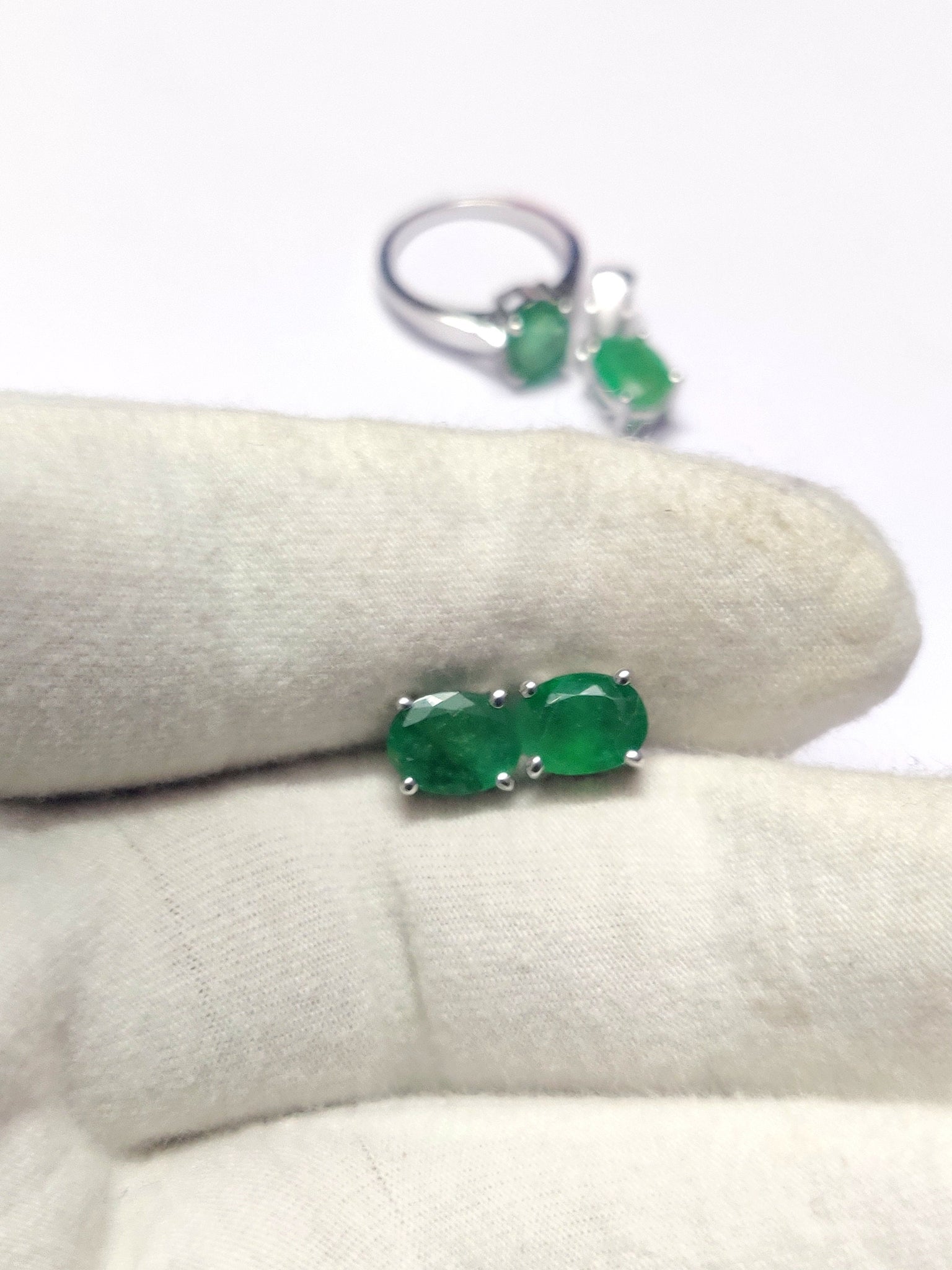 Emerald Jewelry Set Natural Emerald Pendant Set 5x7 mm Oval 3.5 Ct Emerald Set May Birthstone Jewelry Set Silver Gemstone Jewelry Set