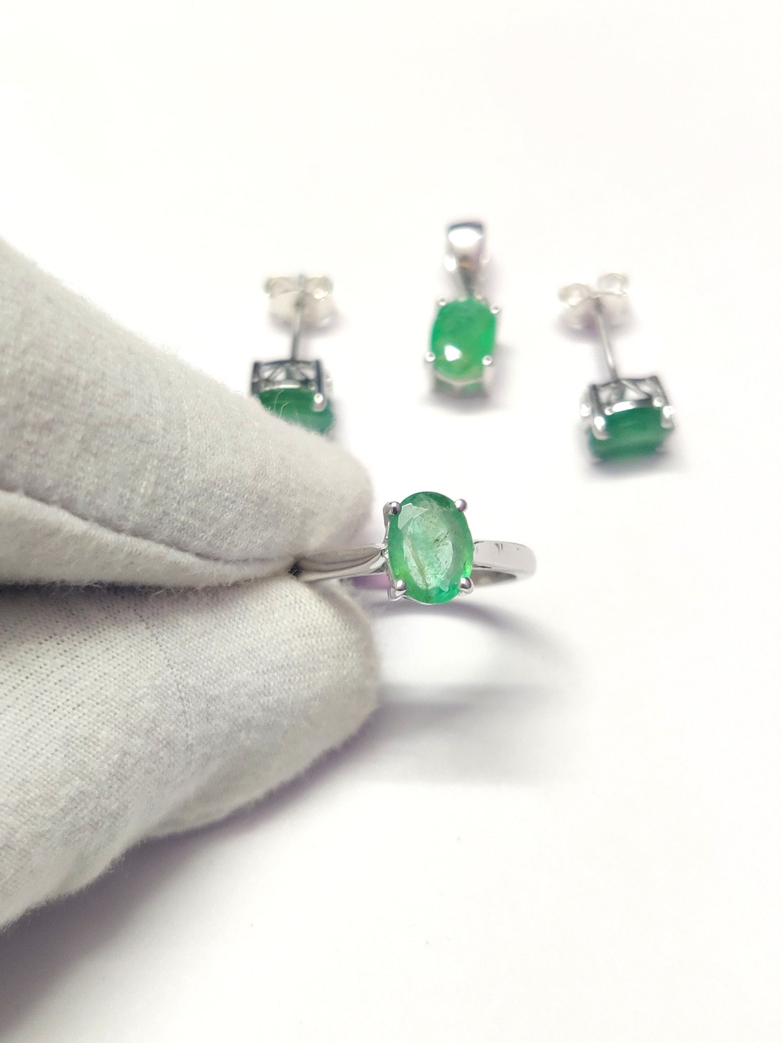 Emerald Jewelry Set Natural Emerald Pendant Set 5x7 mm Oval 3.5 Ct Emerald Set May Birthstone Jewelry Set Silver Gemstone Jewelry Set