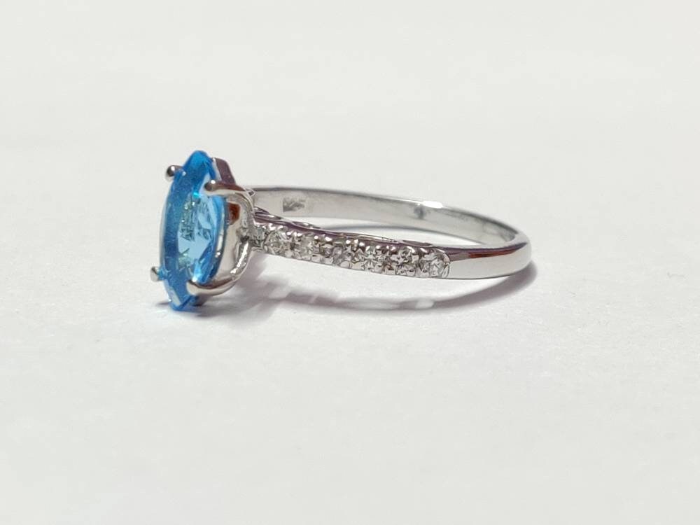 Swiss Blue Topaz Promise Ring 5x10 mm Marquees 0.9 Ct Swiss Topaz Anniversary Band Swiss Blue Topaz Engagement Band