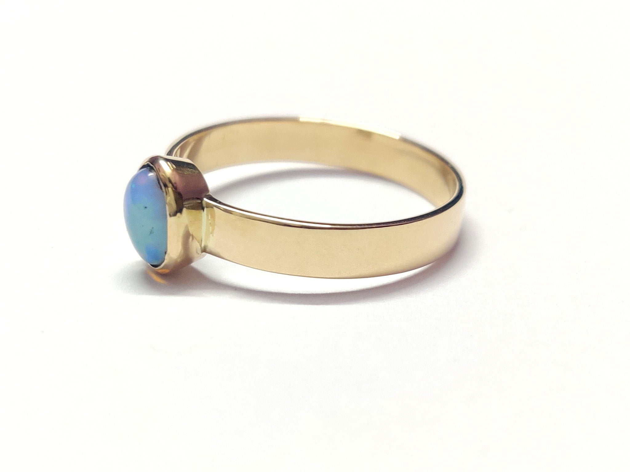 Gold Opal Band 14K Gold Opal Ring 0.8 Ct Ethiopian Opal Gold Wedding Band 14K Gold 3 mm thick Wedding Band Fire Opal Engagement Ring