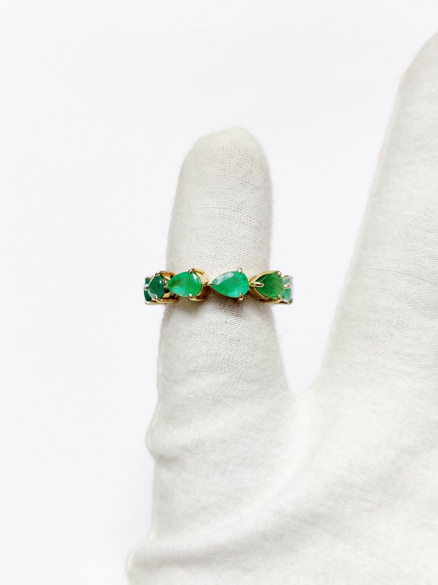 Emerald Eternity Ring 14K Gold Emerald Eternity Band Pear Cut Emerald Full Eternity Engagement Ring 4x6 mm Pear Emerald Wedding Ring