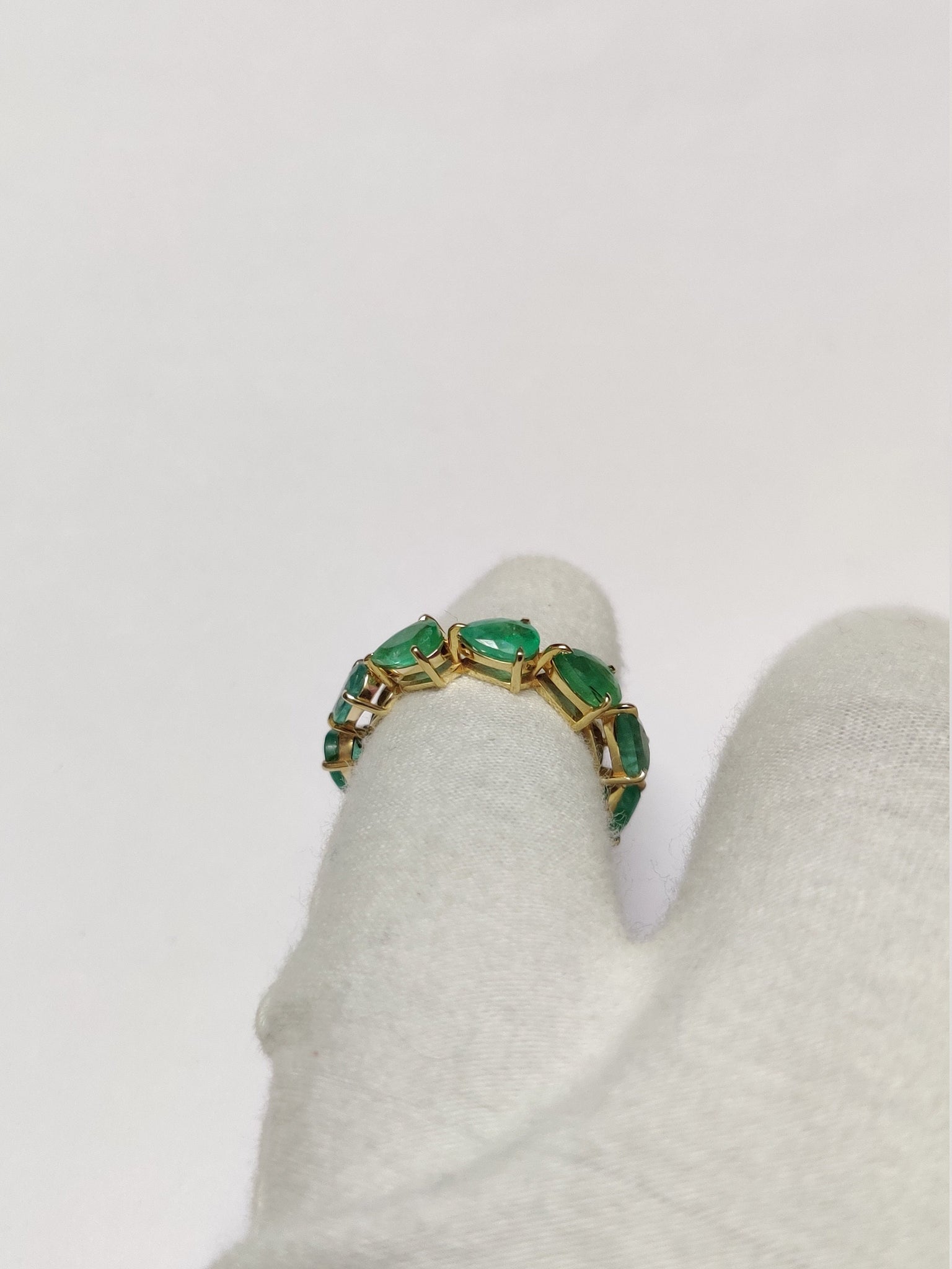 Emerald Eternity Ring 14K Gold Emerald Eternity Band Pear Cut Emerald Full Eternity Engagement Ring 4x6 mm Pear Emerald Wedding Ring