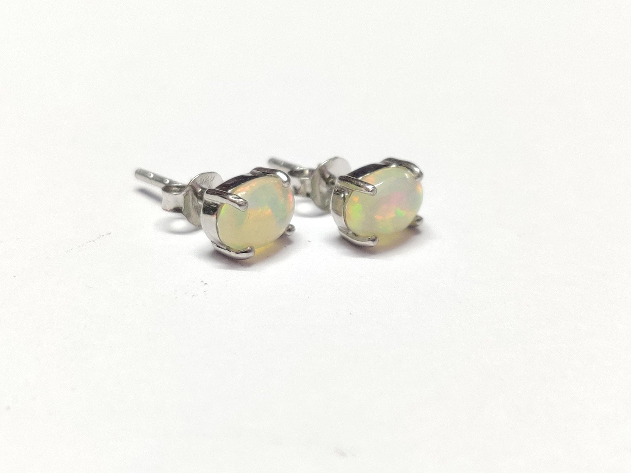 925 Silver Ethiopian Opal Ear Studs Natural Opal Stud Earrings 5x7 mm Oval 1 Ct Opal Ear Studs Dainty Opal Earrings