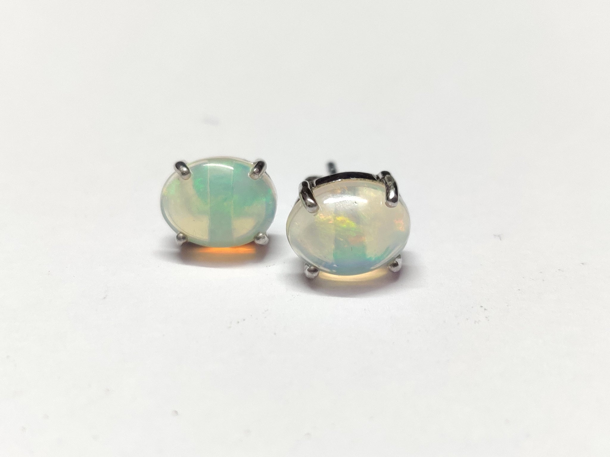 Large Ethiopian Opal Ear Studs Natural Opal Stud Earrings 7x9 mm Oval 2.2 Ct Opal Ear Studs Dainty Opal Earrings