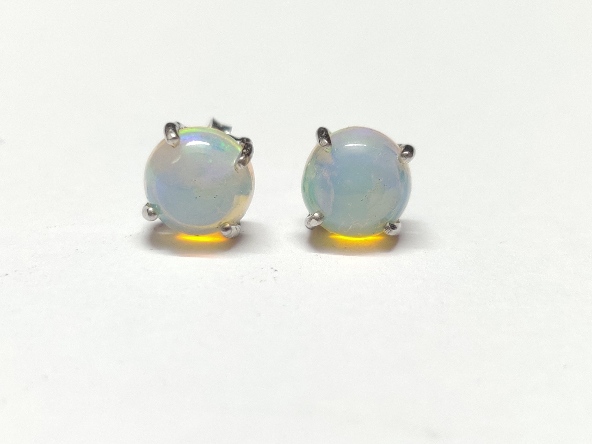 Natural Ethiopian Opal Ear Studs Natural Opal Stud Earrings 7 mm Round 2.2 Ct Opal Ear Studs Dainty Opal Earrings