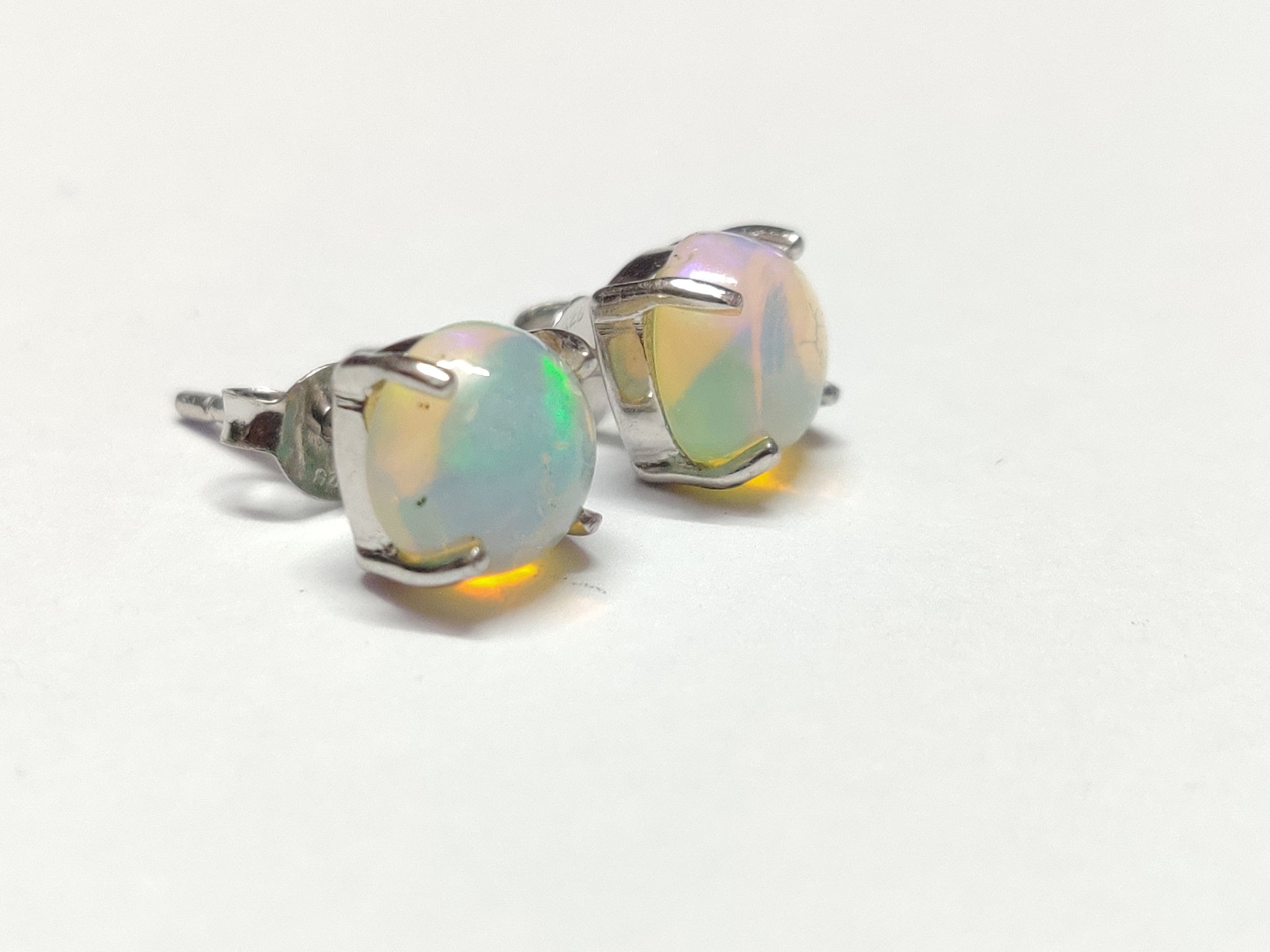 Natural Ethiopian Opal Ear Studs Natural Opal Stud Earrings 7 mm Round 2.2 Ct Opal Ear Studs Dainty Opal Earrings