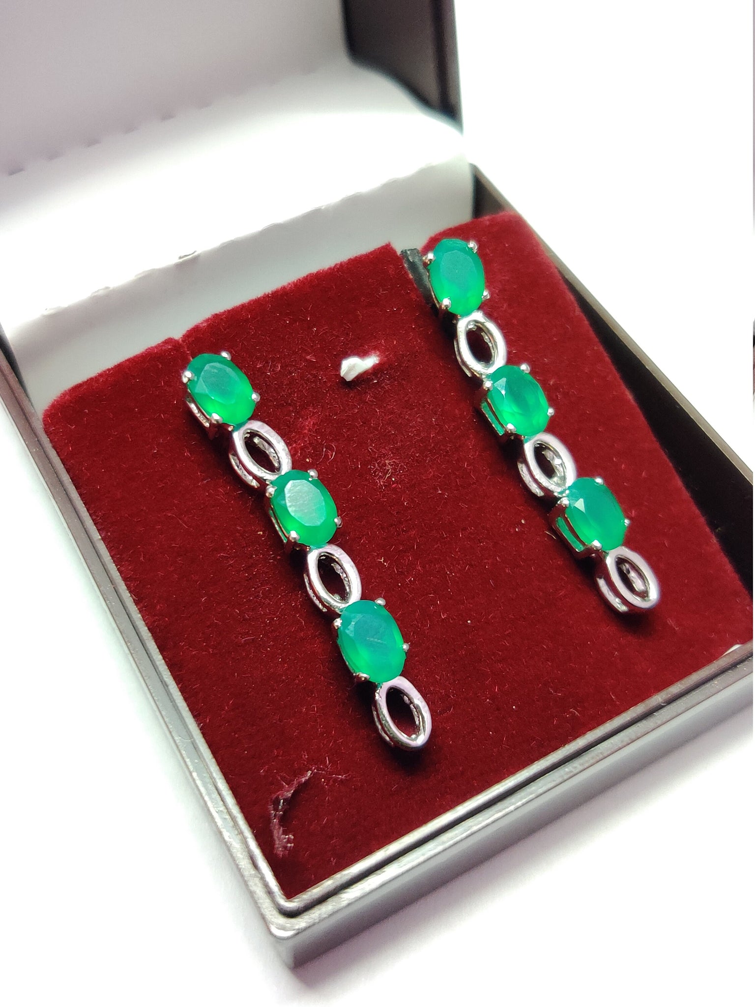 Silver Green Onyx Drop Earrings 4x6 mm Oval Green Onyx Earrings Sterling Silver Onyx Stud Earrings For Her Anniversary Gift Mothers Day Gift