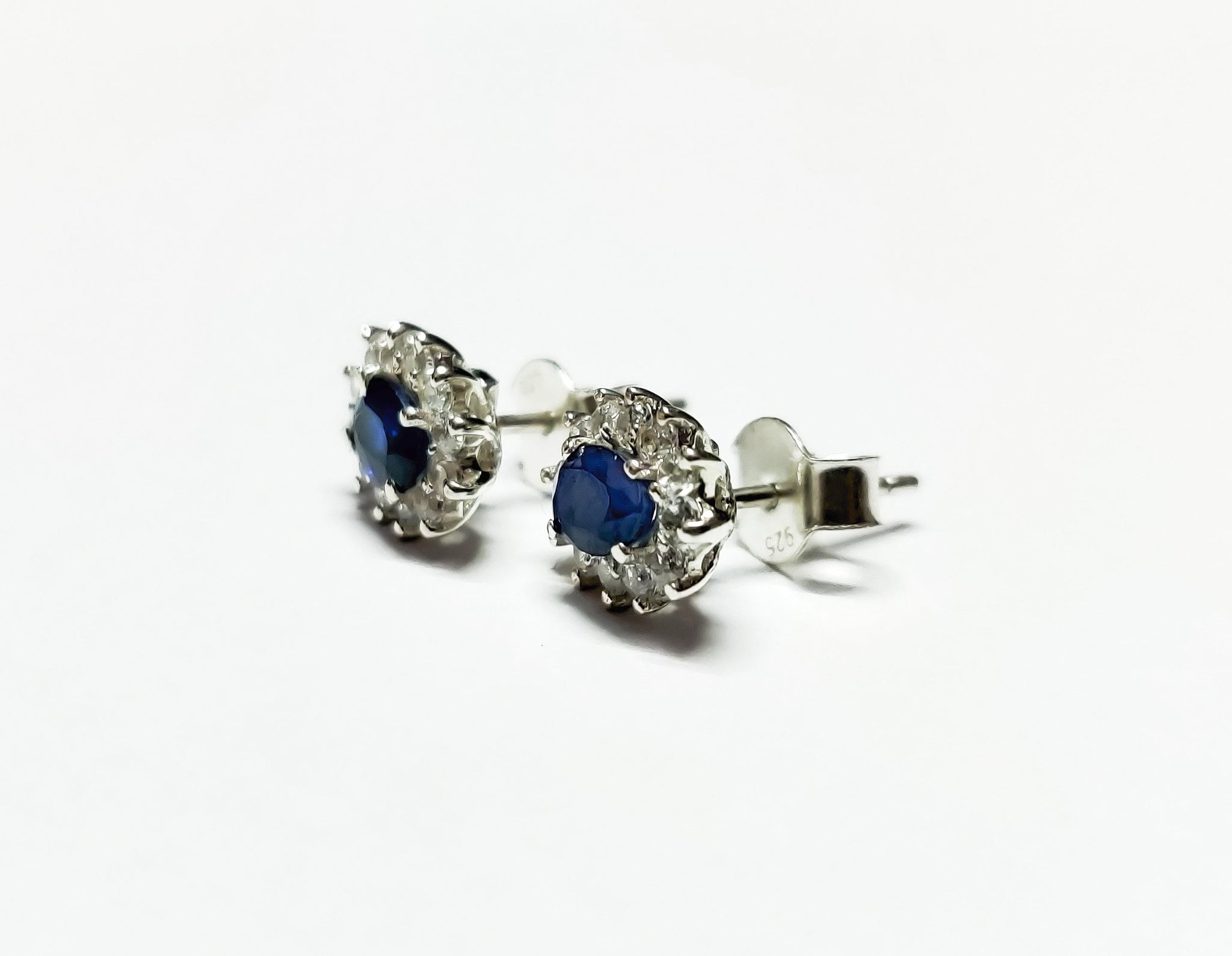 Natural Sapphire Stud Earrings Blue Sapphire Cluster Earrings 1 Ct Blue Sapphire Earrings Natural Blue Sapphire Silver Gemstone Earrings