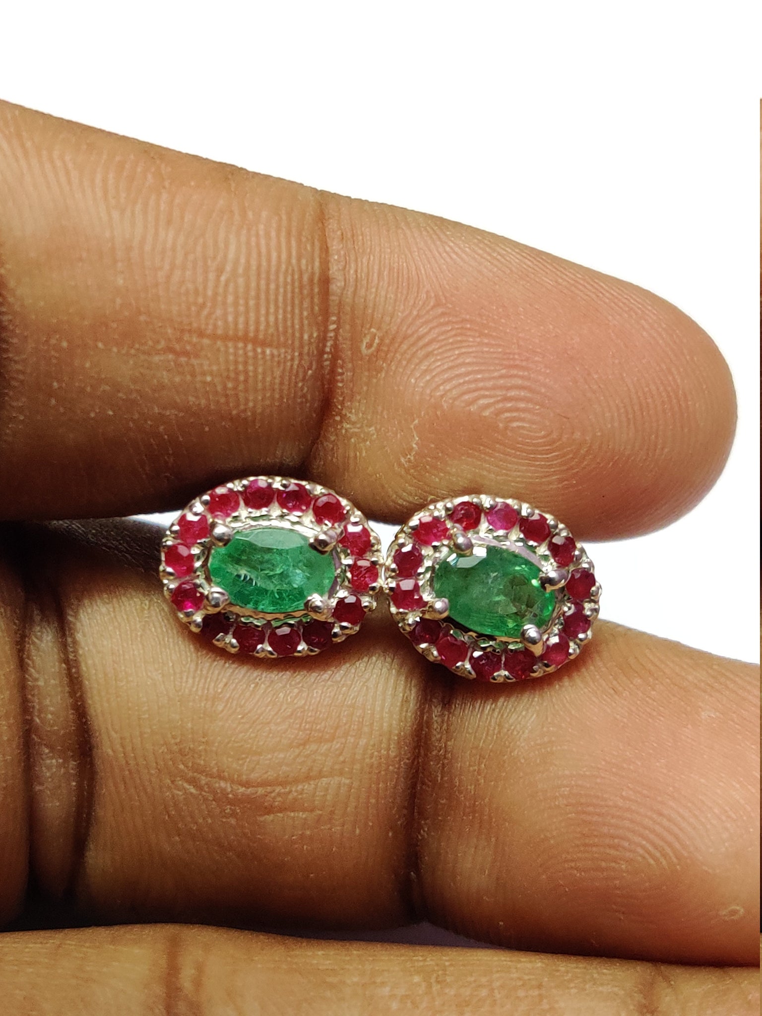 Emerald Ruby Earrings Natural Emerald Ear Studs 4x6 mm Oval Emerald Tiny Earstuds Birthday Gifts For Her Mothers Day Earrings May Birthstone