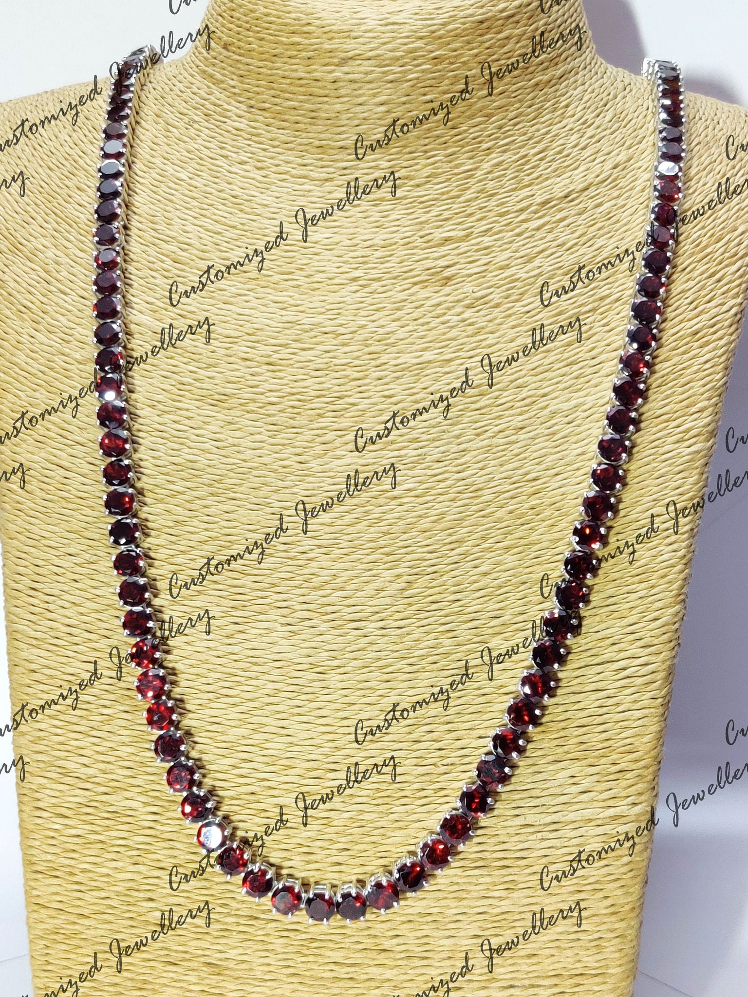 Natural Garnet Necklace Red Garnet Tennis Necklace Garnet Tennis Chain Natural Garnet Necklace Garnet January Birthstone Necklace For Her