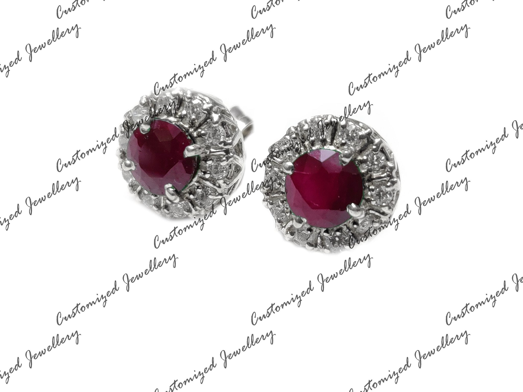 Silver Ruby Stud Earrings Natural Ruby Cluster Earrings 2.5 Ct Ruby Earrings July Birthstone Earrings Stud Earrings Pink Ruby Stud Earrings