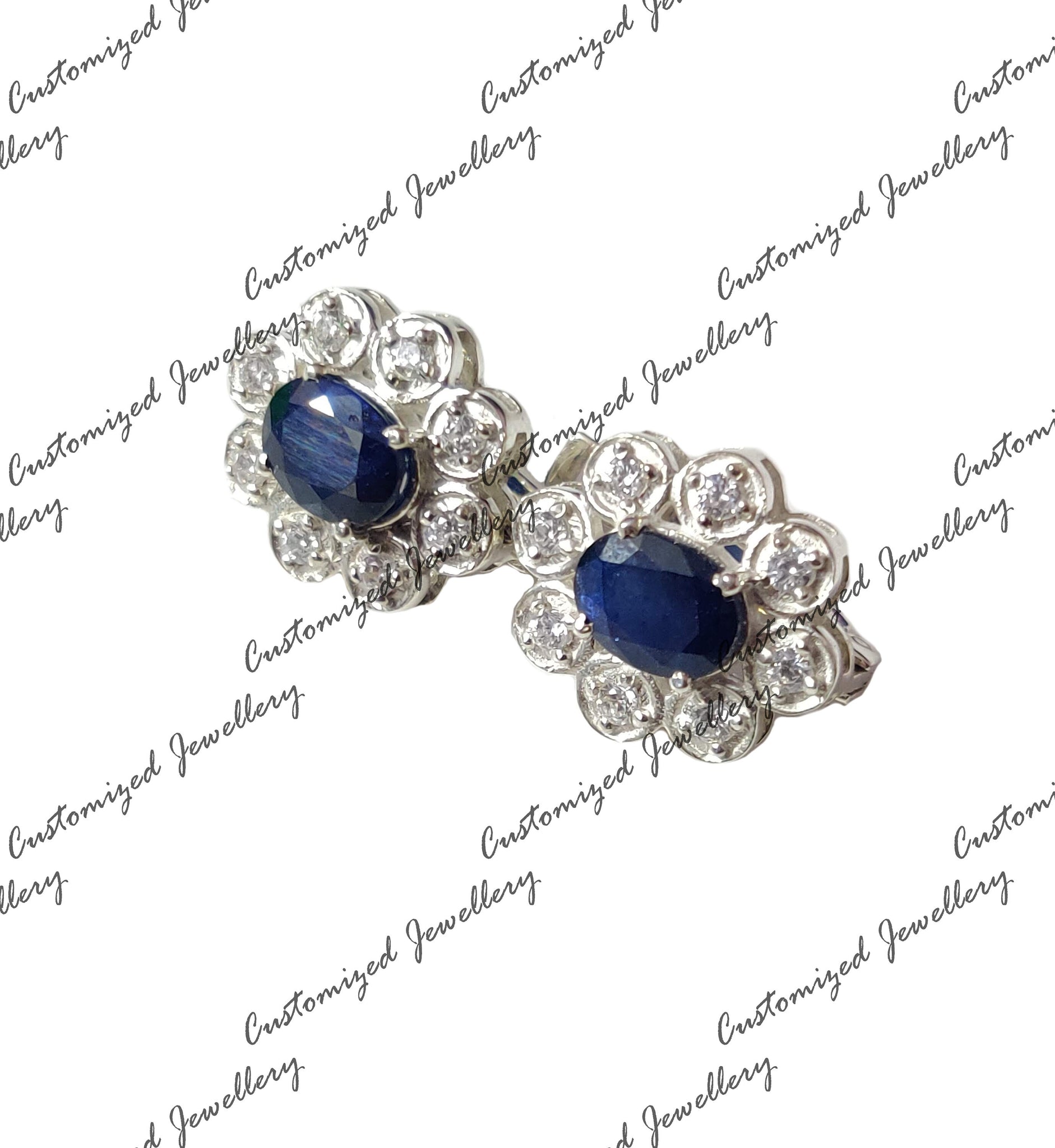 Large Blue Sapphire Earrings Natural Blue Sapphire Cluster Earrings 4 Ct Blue Sapphire Earrings September Birthstone Earring Dangle Earrings