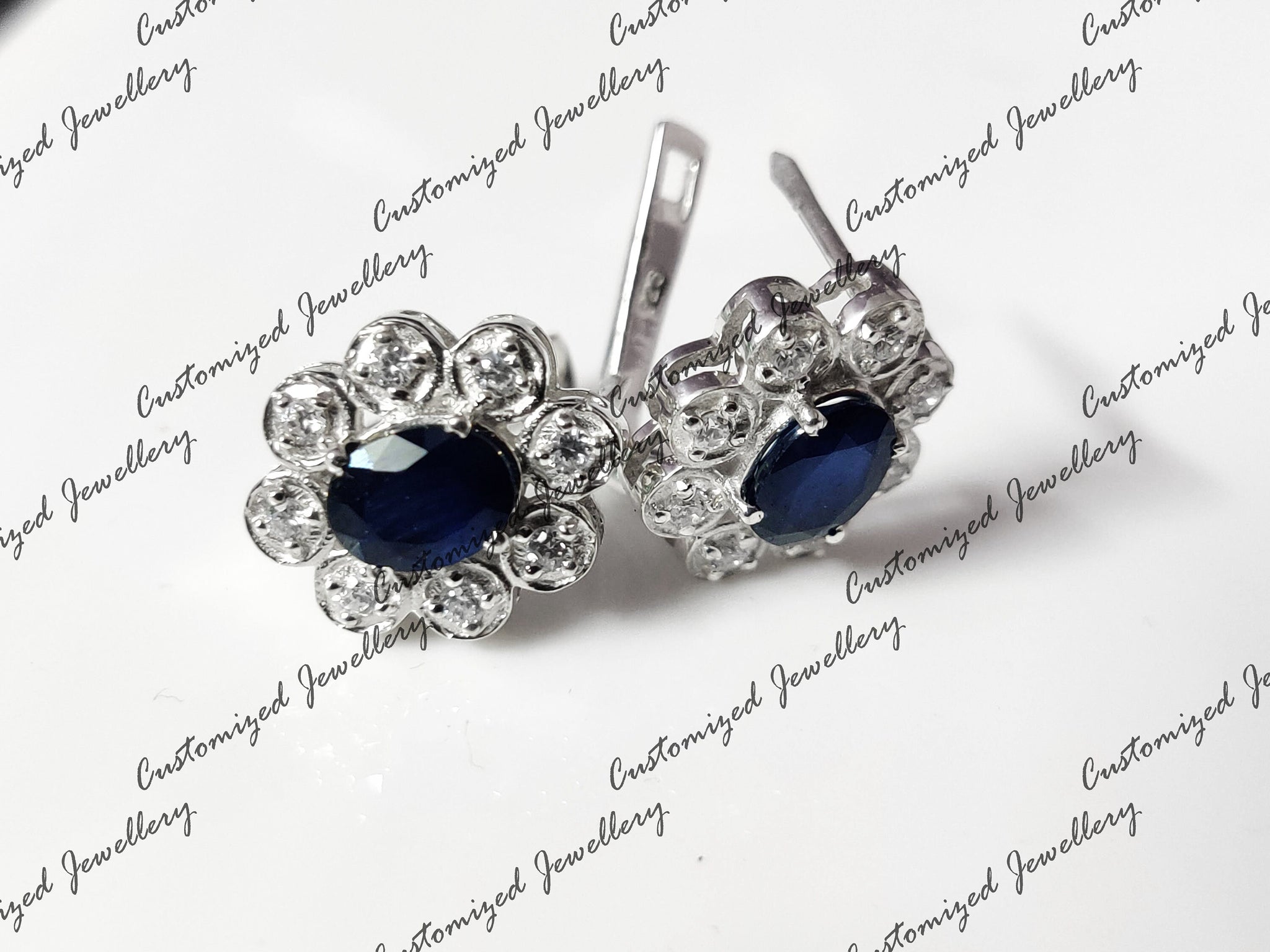 Large Blue Sapphire Earrings Natural Blue Sapphire Cluster Earrings 4 Ct Blue Sapphire Earrings September Birthstone Earring Dangle Earrings